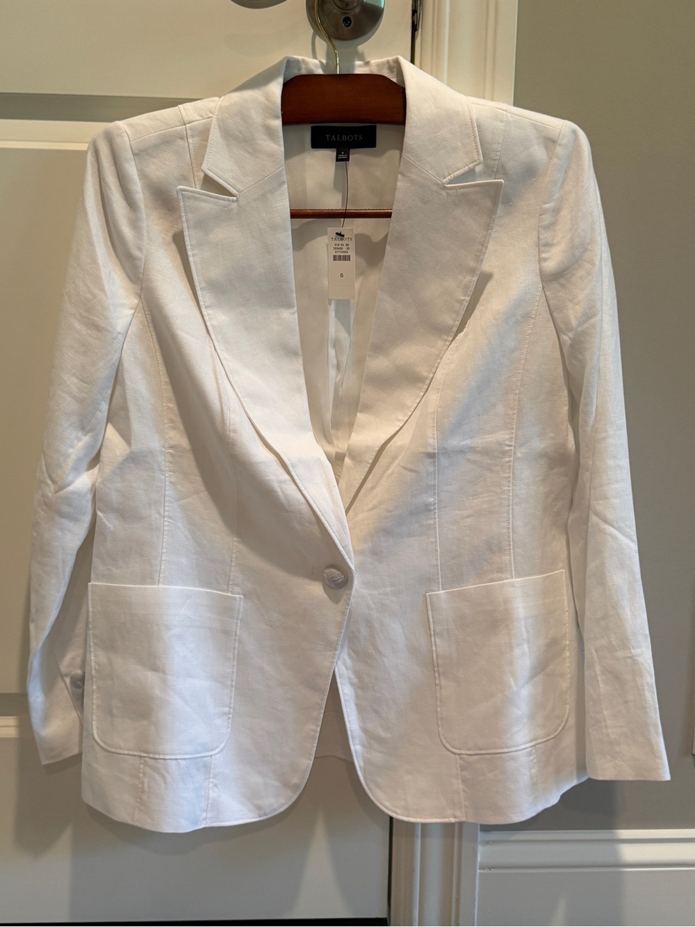 Talbots White Linen-Blend Single-Button Blazer
